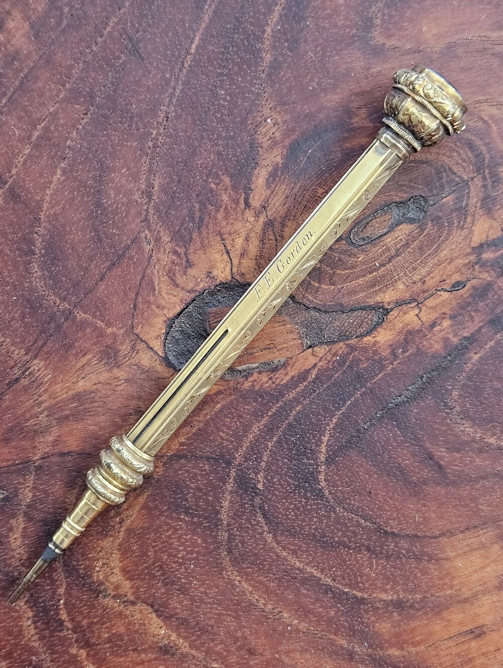 Antique Solid 14k Yellow Gold Telescoping Mechanical Pencil Amethyst Top 26.48g